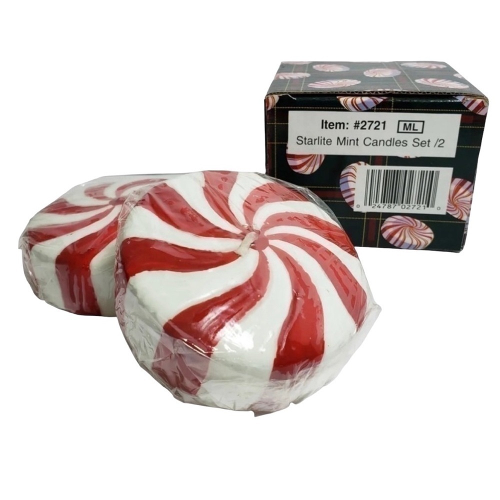 Starlite Peppermint Candy Candle Set 2 Red & White Mint Candles #2721 NIB - Picture 2 of 7